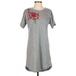 Potter’s Pot Shift Dress Heather Gray Embroidered Floral S